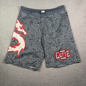 MMA Elite Board Shorts Mens M Gray Y2K Japanese Dragon Print Surf Swim Fighting